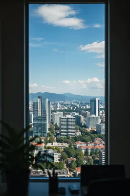 Bright Cityscape Through High Office Window
