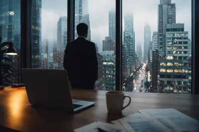 Contemplative Office Skyline at Dawn