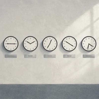 Four Office Wall Clocks Time Management