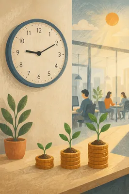 Office Clock With Seedling Coin Growth