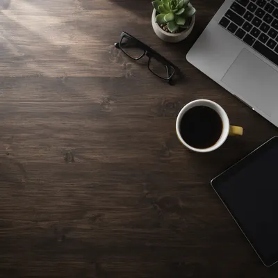 Morning Coffee Desk With Laptop Workspace