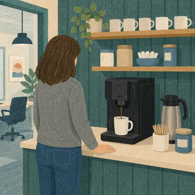 Office Break Room Coffee Machine Scene