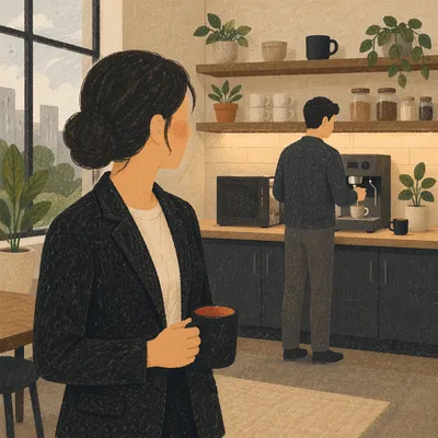 Office Break Room Coffee Machine Moment