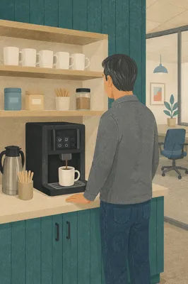 Office Break Room Coffee Machine Scene