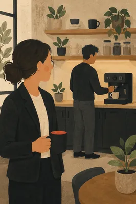 Office Break Room Coffee Machine Scene