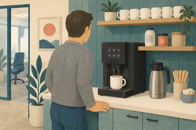 Office Break Room Coffee Machine Moment