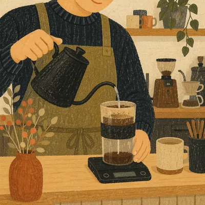 Barista Pouring Coffee at Cozy Cafe Counter