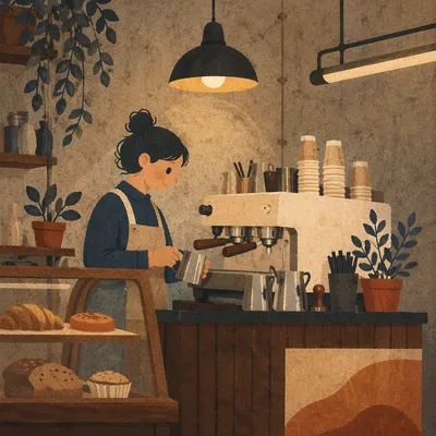 Cozy Morning Coffee Shop Barista Counter