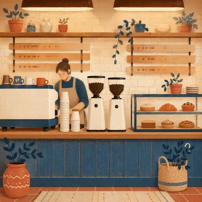 Warm Coffee Shop Barista Counter
