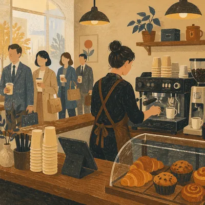 Morning Barista Rush at Coffee Counter