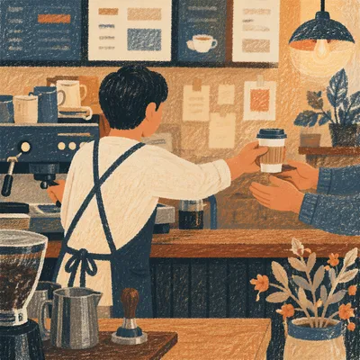 Busy Coffee Shop Barista Counter Scene