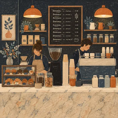 Busy Coffee Shop Barista Counter Scene