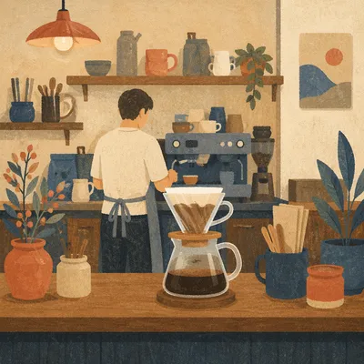 Cozy Coffee Shop Counter Business Scene