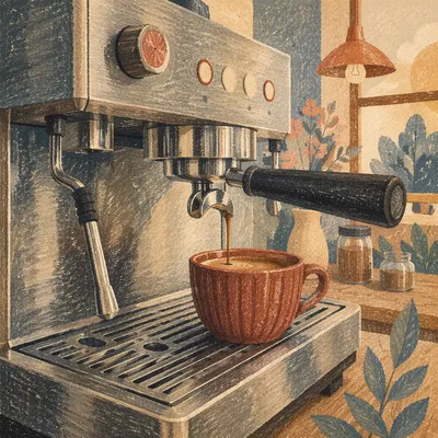 Cozy Cafe Espresso Machine Morning Counter