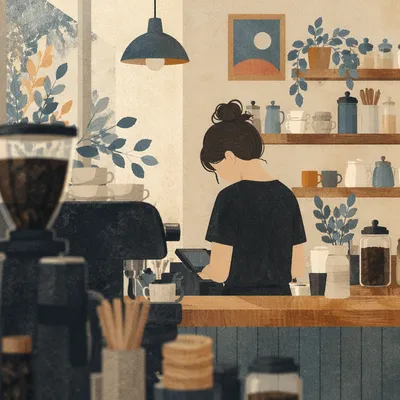 Quiet Independent Coffee Shop Barista Counter