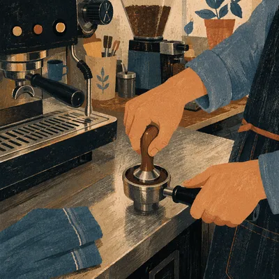 Barista Hands Preparing Espresso at Cafe Counter
