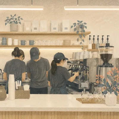 Modern Coffee Shop Barista Counter Scene