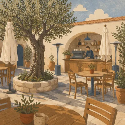 Morning Cafe Courtyard Barista Counter