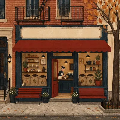 Cozy Brick Coffee Shop Storefront