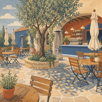 Upscale Cafe Courtyard Before Morning Rush