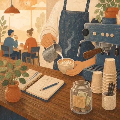 Cozy Coffee Shop Barista Morning Counter