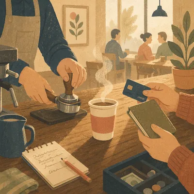 Morning Barista Counter with Warm Cafe Service