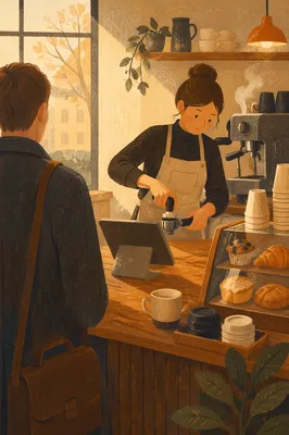 Morning Barista at Coffee Shop Counter