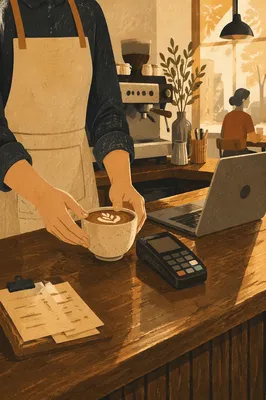 Quiet Morning Coffee Shop Counter Service