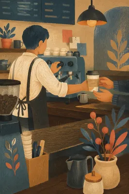 Busy Coffee Shop Barista Counter Scene