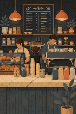Busy Coffee Shop Barista Counter Scene