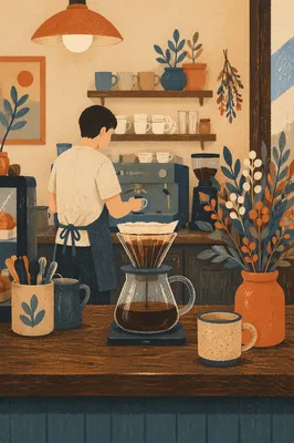 Cozy Coffee Shop Counter Business Scene