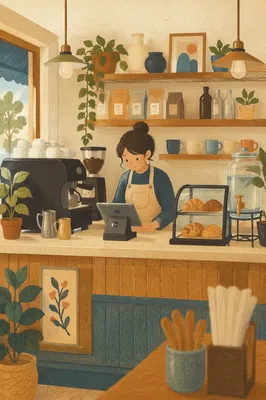 Cozy Modern Cafe Barista Counter Scene