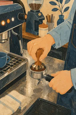 Barista Hands Preparing Espresso at Cafe Counter