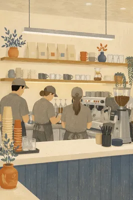Modern Coffee Shop Barista Counter Scene