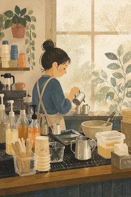 Cozy Coffee Shop Barista Counter