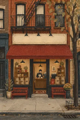 Cozy Brick Coffee Shop Storefront