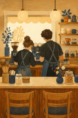 Cozy Coffee Shop Baristas at Work
