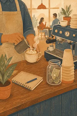 Cozy Morning Cafe Barista Counter