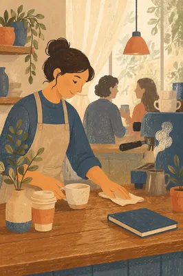 Morning Barista Service at Cozy Cafe Counter