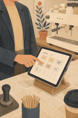 Modern Cafe Barista Tablet Checkout Counter