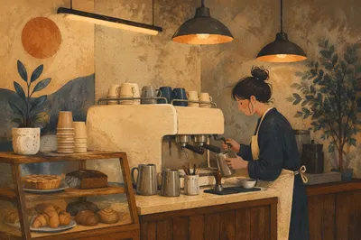 Cozy Morning Barista Counter in Independent Cafe