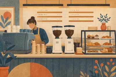 Warm Cafe Counter With Anonymous Barista