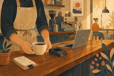 Barista Counter Service in Morning Cafe