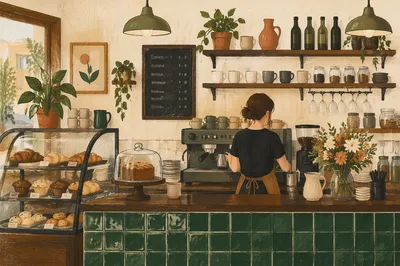 Cozy Coffee Shop Barista Counter Scene
