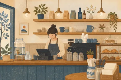 Cozy Modern Cafe Barista Counter Scene