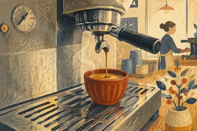 Cozy Cafe Espresso Machine Morning Counter