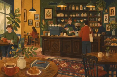 Cozy Café Barista Counter Interior