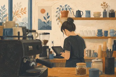 Quiet Barista at Independent Coffee Counter