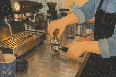 Barista Hands Preparing Espresso at Cafe Counter