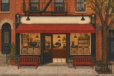 Cozy Urban Coffee Shop Storefront